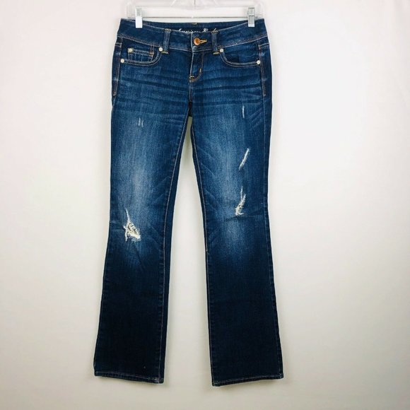 AE American Eagle Stretch Slim Boot Destroyed Distressed Women's Size 2 Jeans - Picture 1 of 11